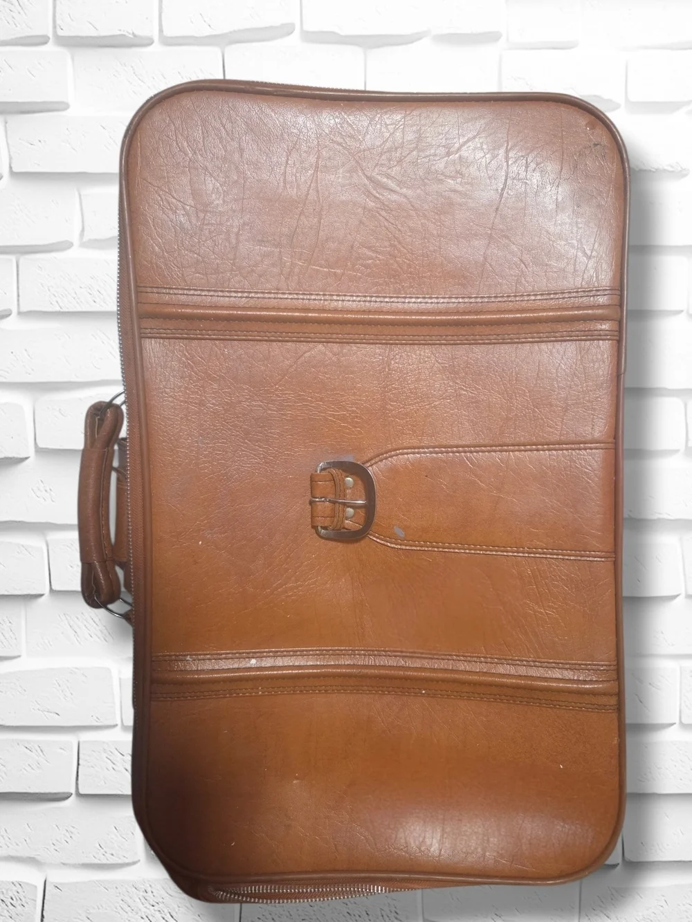 Vintage 1970s World Traveler Caramel Brown Faux Leather Carry-On Suitcase -